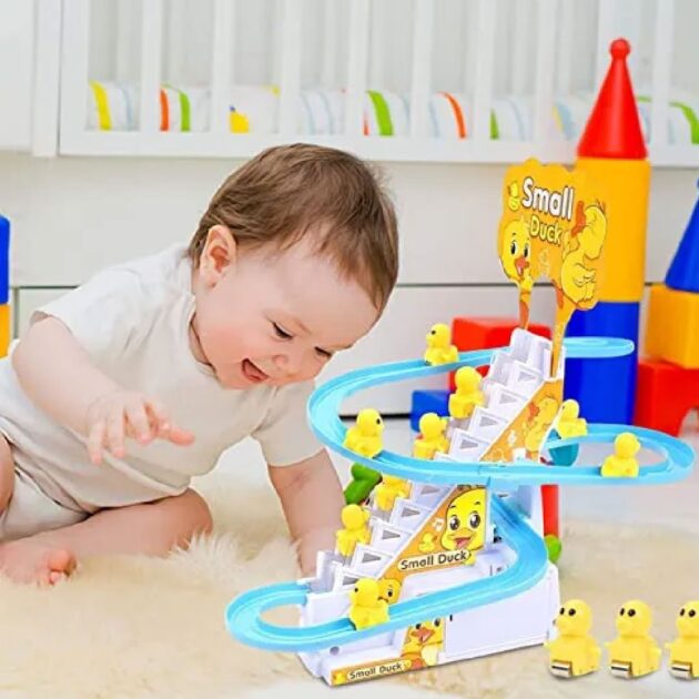 Small Duck Climbing Stairs Toy Electric Ducks Chasing Race Track Game Set
